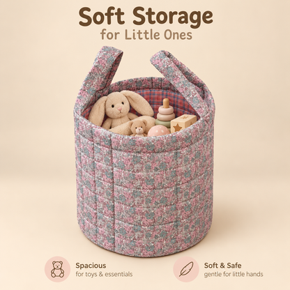 Little Teekie Large Storage Basket | Fairy Floral Nursery Toy Basket – Soft Pink