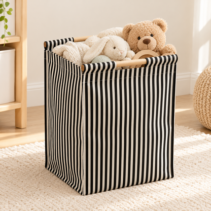Little Teekie Large Cotton Canvas Storage Basket | Soft Toy & Nursery Organiser – Black