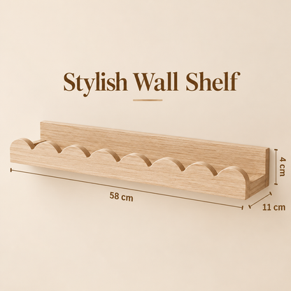 Little Teekie Scalloped Floating Wall Shelf | 58x 11 x 4 cm Plywood – Natural Wood