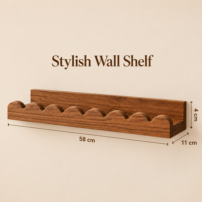 Little Teekie Scalloped Floating Wall Shelf | 58x 11 x 4 cm Plywood – Walnut