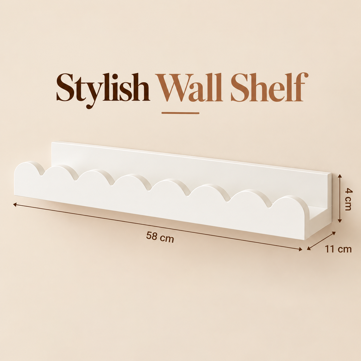 Little Teekie Scalloped Floating Wall Shelf | 58x 11 x 4 cm Plywood – White
