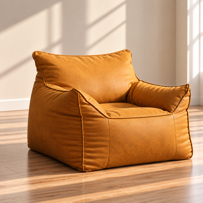 Little Teekie Kids Bean Bag Lounger Cover | Vegan Leather 80x80x70cm – Mustard