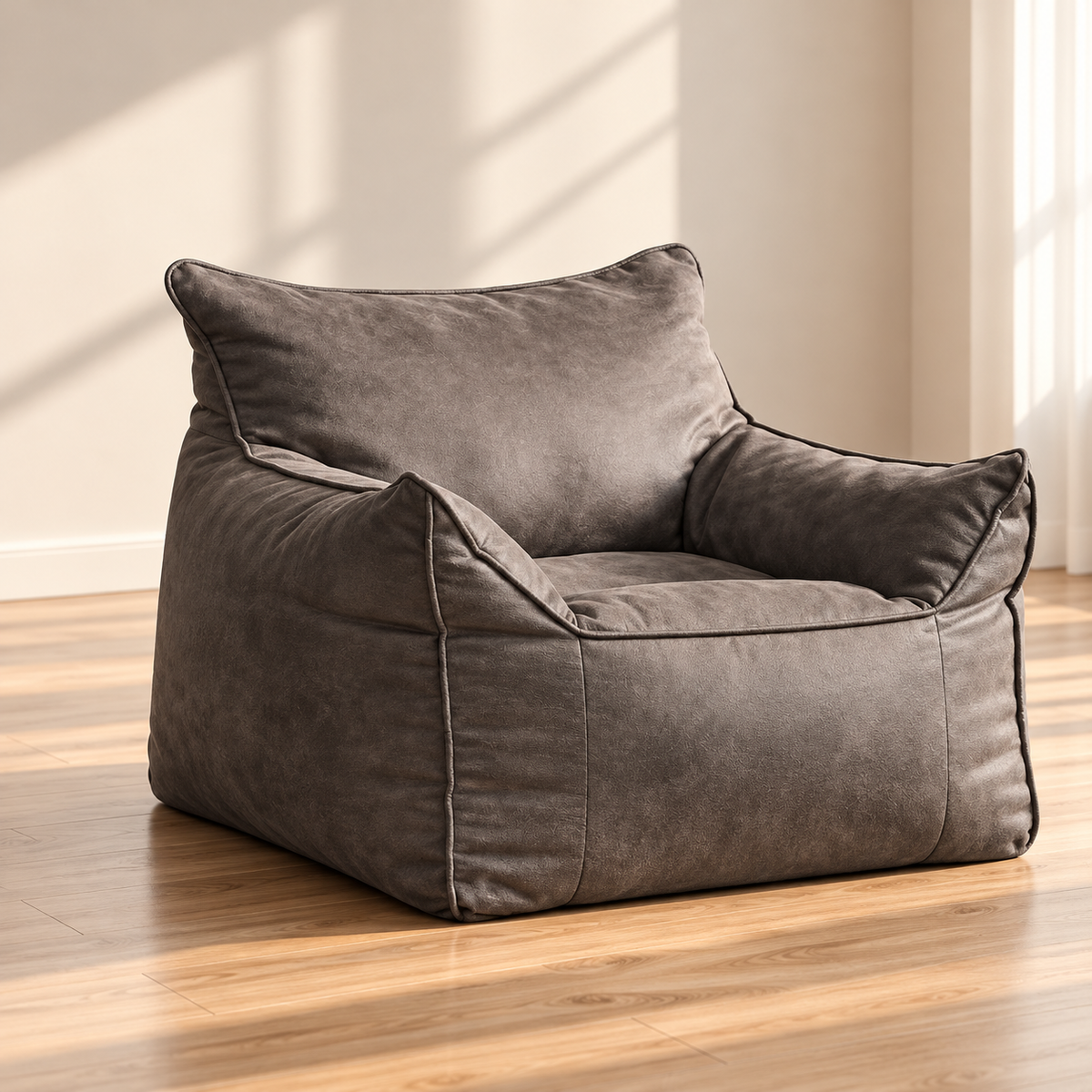Little Teekie Kids Bean Bag Lounger Cover | Vegan Leather 80x80x70cm – Grey