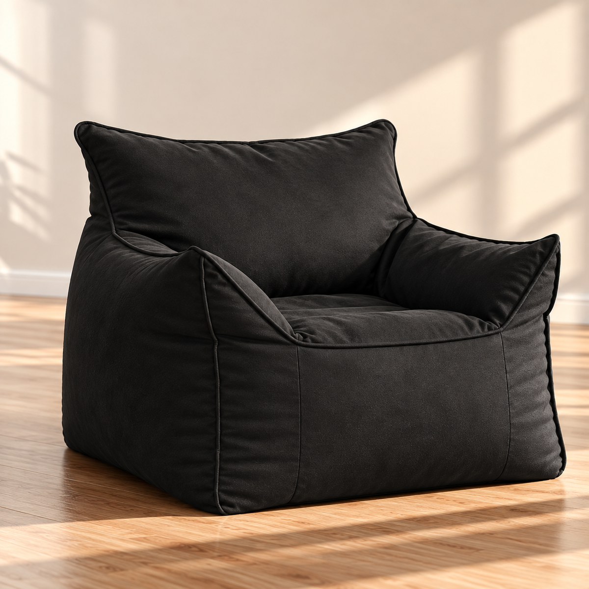Little Teekie Kids Bean Bag Lounger Cover | Vegan Leather 80x80x70cm – Black