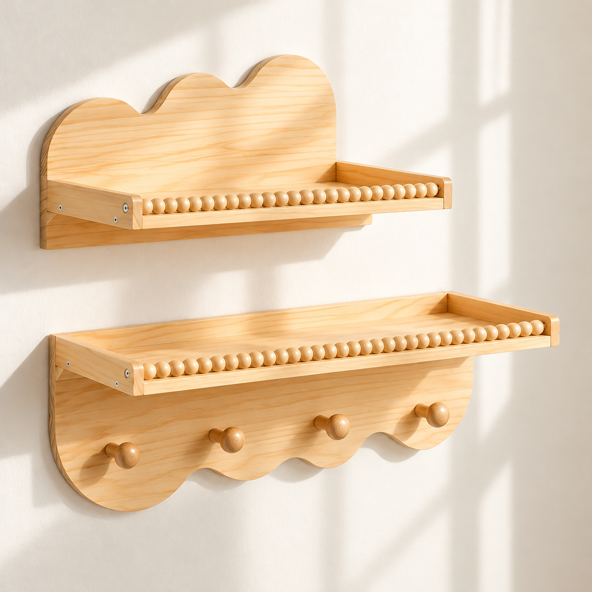 Little Teekie Wooden Wall Shelf | Kids Nursery Display Shelf 2 in 1 Set – Wood