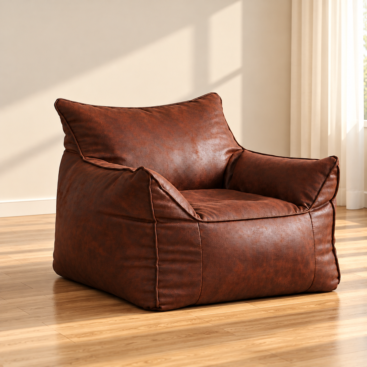 Little Teekie Kids Bean Bag Lounger Cover | Vegan Leather 80x80x70cm – Brown