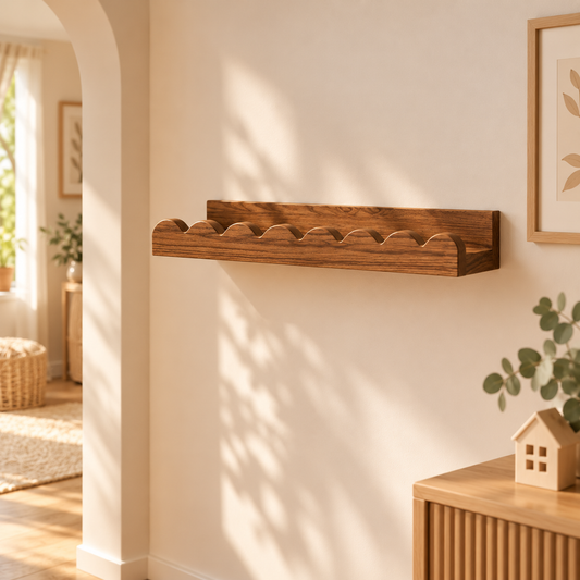 Little Teekie Scalloped Floating Wall Shelf | 58x 11 x 4 cm Plywood – Walnut