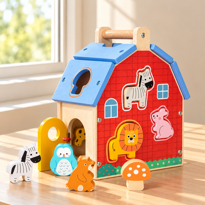 Little Teekie Personalised Farmhouse Shape Sorter | Wooden Farm Animal Sorting Toy with Name