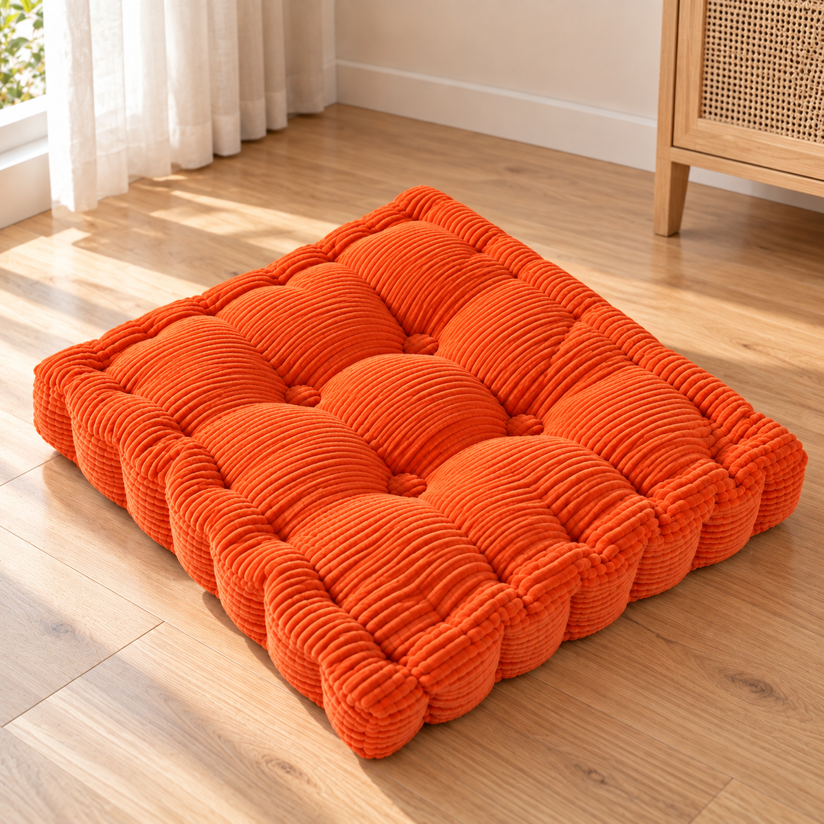 Little Teekie Corduroy Tufted Floor Cushion | Kids Floor Pillow 60cm, Filled – Orange