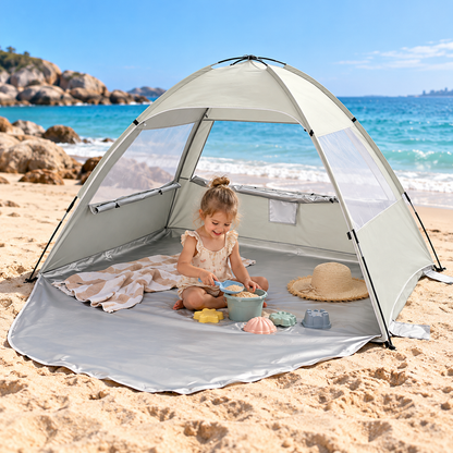 Little Teekie Pop-Up Baby Beach Tent | UPF 50+ with Mesh Sides & Sand Pockets – Beige