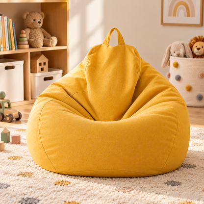 Little Teekie Teddy Boucle Kids Bean Bag Chair Cover | 80cm with Carry Handle – Yellow