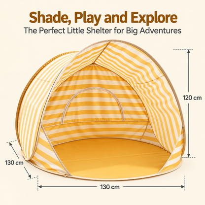 Little Teekie Kids Pop-Up Beach Tent & Sand Toy Set | UV-Protective Shade – Yellow Stripe