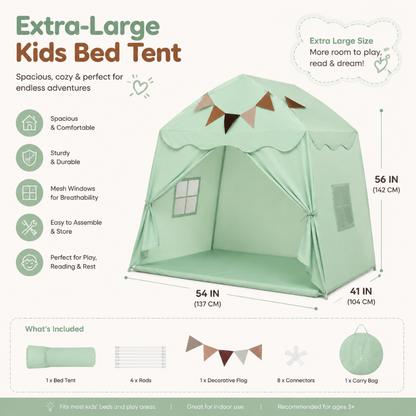 Little Teekie Kids Bed Tent Playhouse with Lights & Flags
