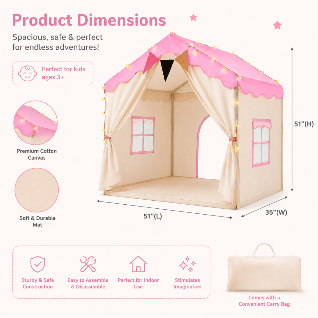 Little Teekie Kids Playhouse Tent with Lights & Padded Mat