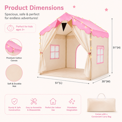 Little Teekie Kids Playhouse Tent with Lights & Padded Mat