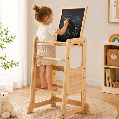 Little Teekie Wooden Adjustable Learning Tower with Activity Board