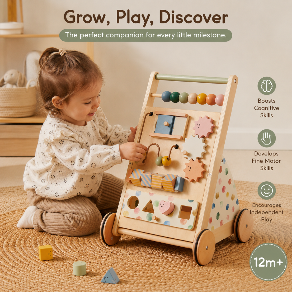 Wooden Baby Walker with Activity Board for Toddlers