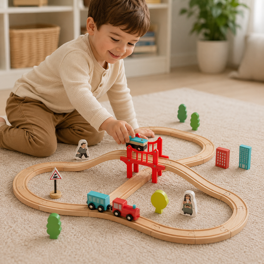 Little Teekie Wooden Train Track Set with Bridge