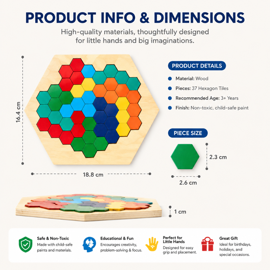 Little Teekies Wooden Hexagon Puzzle Pattern Learning Toy for Kids