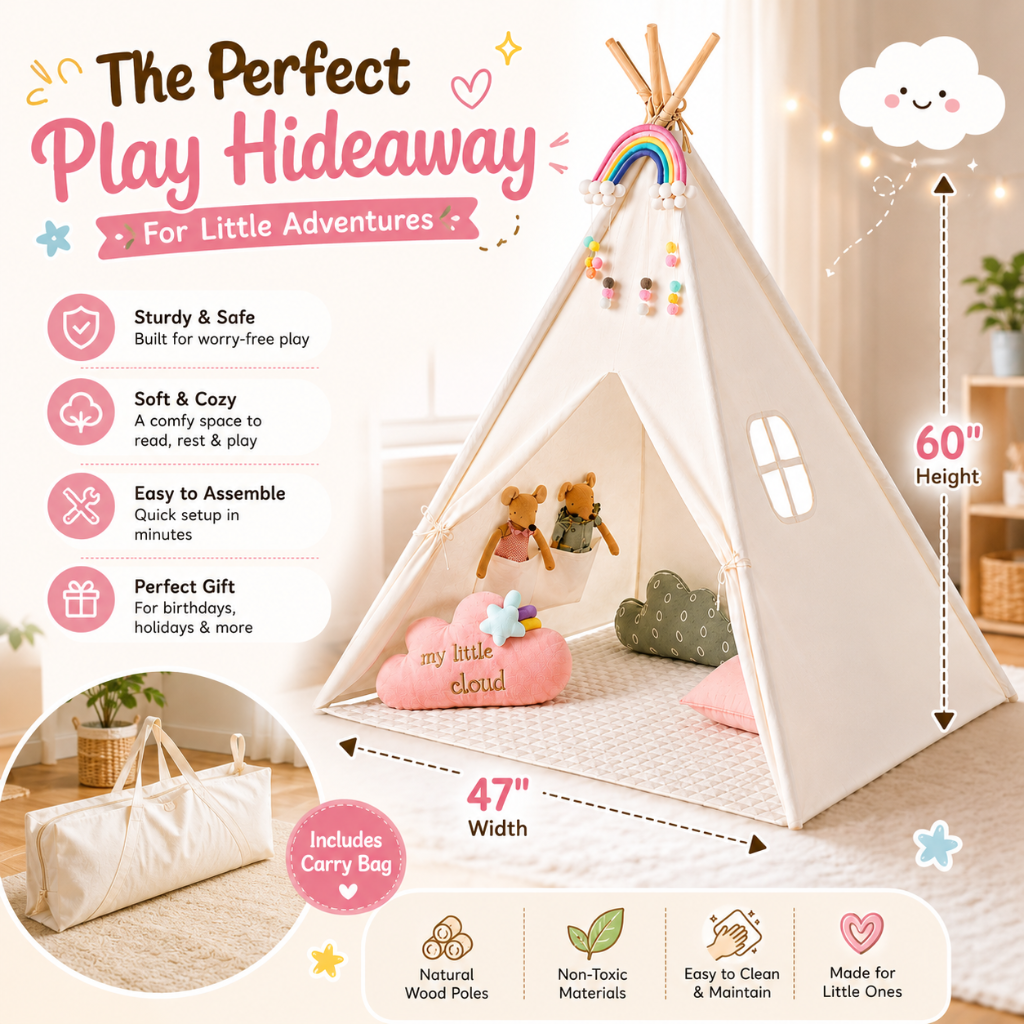 Little Teekies Kids Teepee Play Tent with Mat