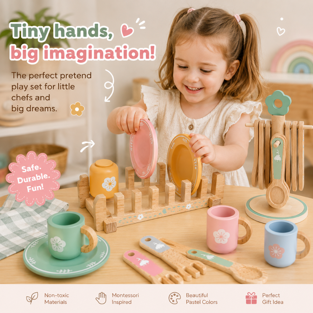 Little Teekie Wooden Play Kitchen Toy Set