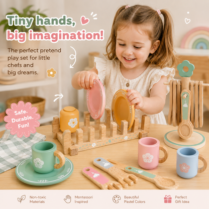 Little Teekie Wooden Play Kitchen Toy Set