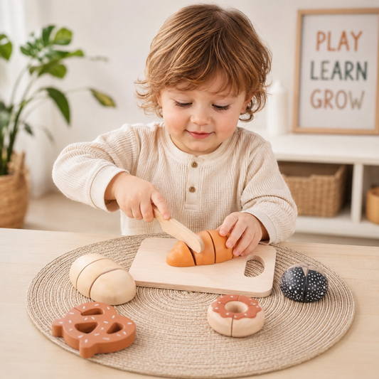 Little Teekie Wooden Bread Cutting Toy Play Set