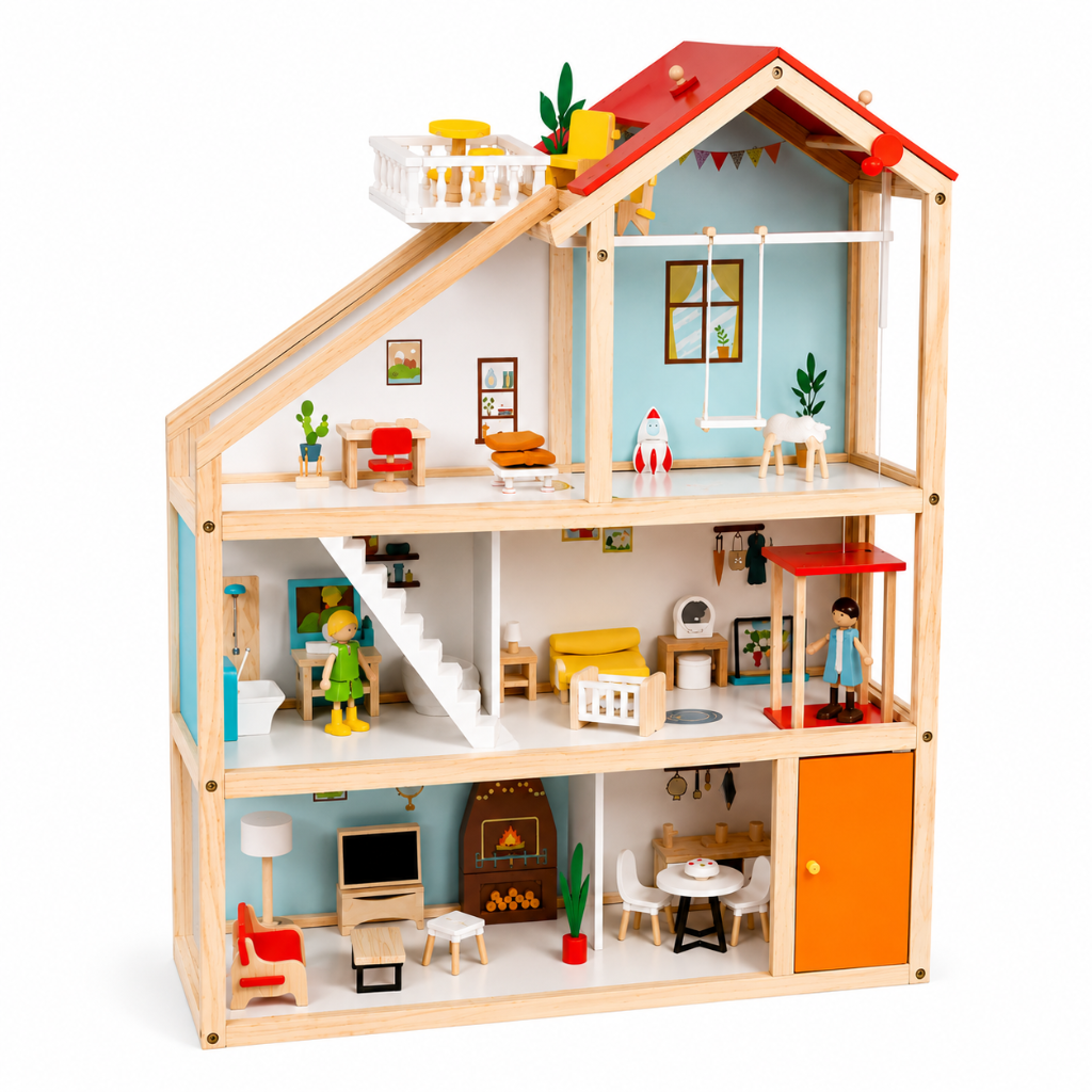 Little Teekies Wooden Dollhouse with Dolls & Furniture