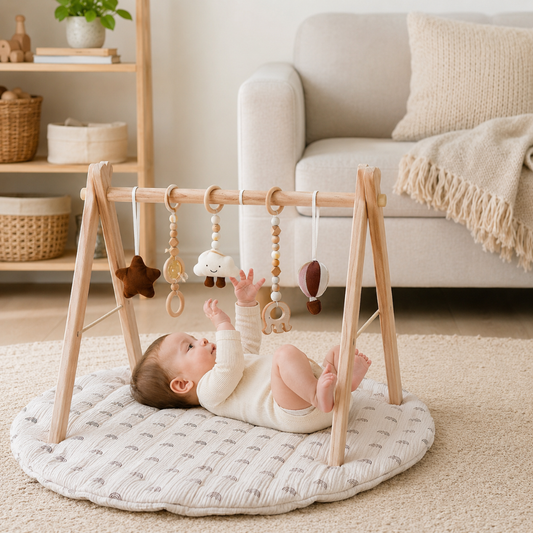 Little Teekie Wooden Baby Play Gym with Rainbow Activity Mat