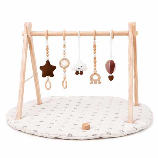 Little Teekie Wooden Baby Play Gym with Rainbow Activity Mat