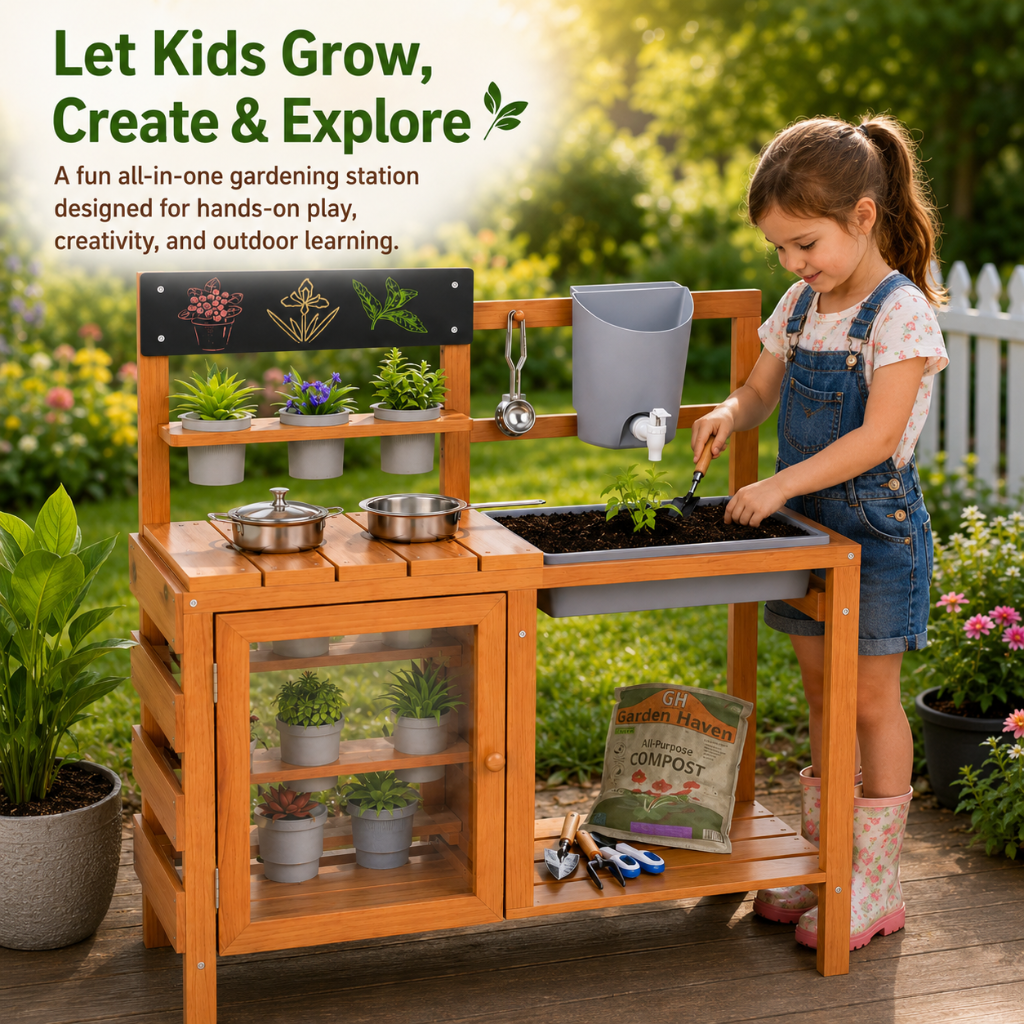 Little Teekies Wooden Mud Kitchen Outdoor Playset for Kids