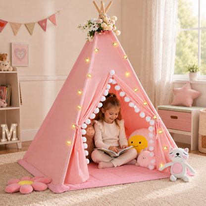Little Teekies Teepee Play Tent Padded Mat with Pompom for Toddlers