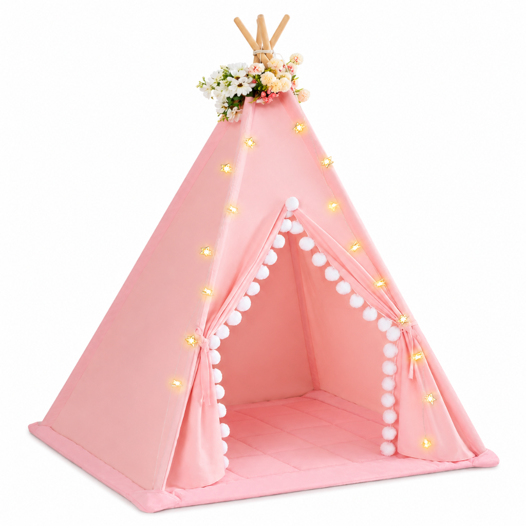 Little Teekies Teepee Play Tent Padded Mat with Pompom for Toddlers