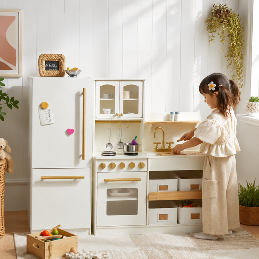 Little Teekie Wooden Play Kitchen & Fridge Set with Storage