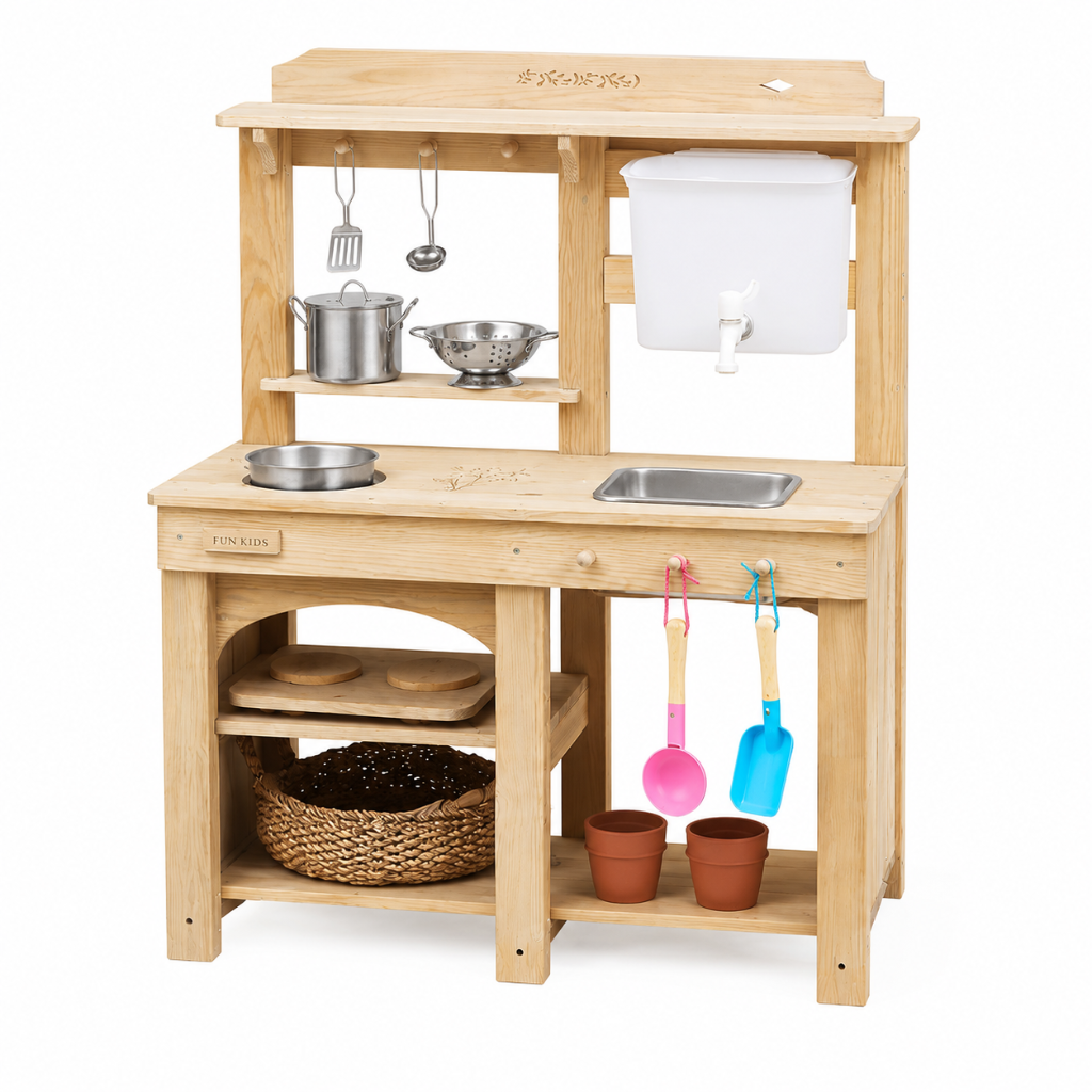 Little Teekie Wooden Mud Kitchen Playset with Water Tank and Storage