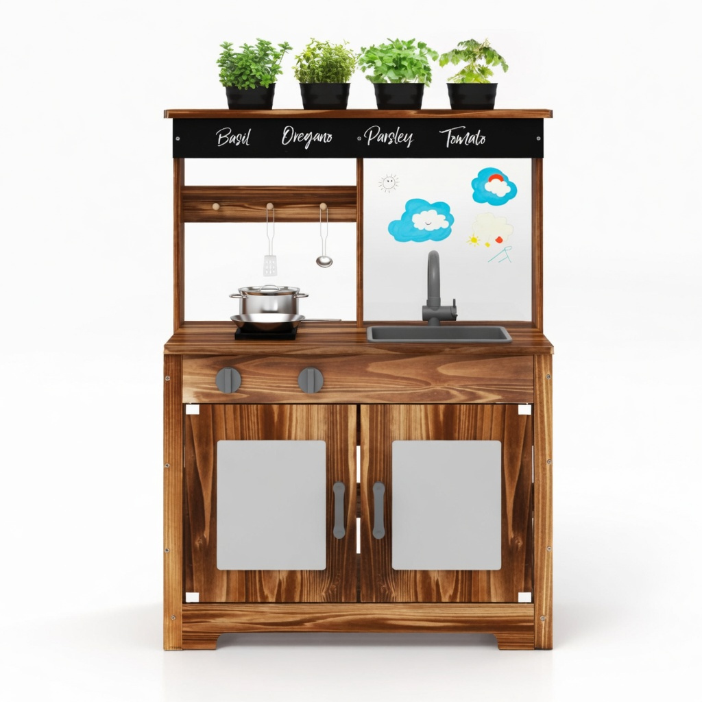 Little Teekie Wooden Mud Kitchen Playset with Sink & Plant Shelf