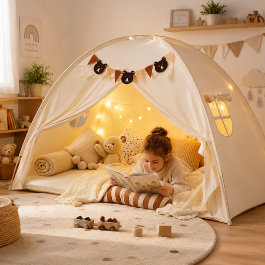 Little Teekie Twin Bed Play Tent with Star Lights and Flags
