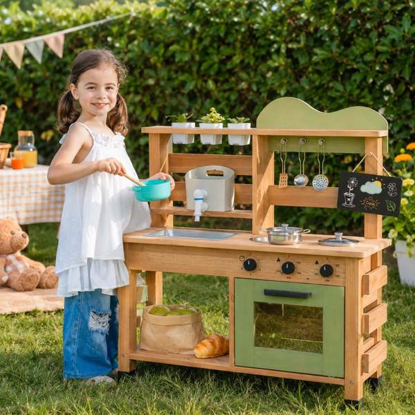 Little Teekie Wooden Mud Kitchen Playset with Removable Sink & Storage