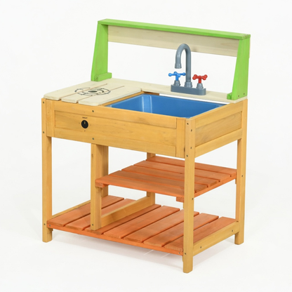Little Teekie Wooden Mud Kitchen Playset with Sink & Storage Shelf