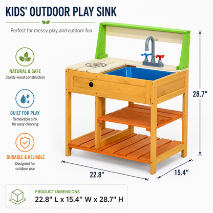 Little Teekie Wooden Mud Kitchen Playset with Sink & Storage Shelf