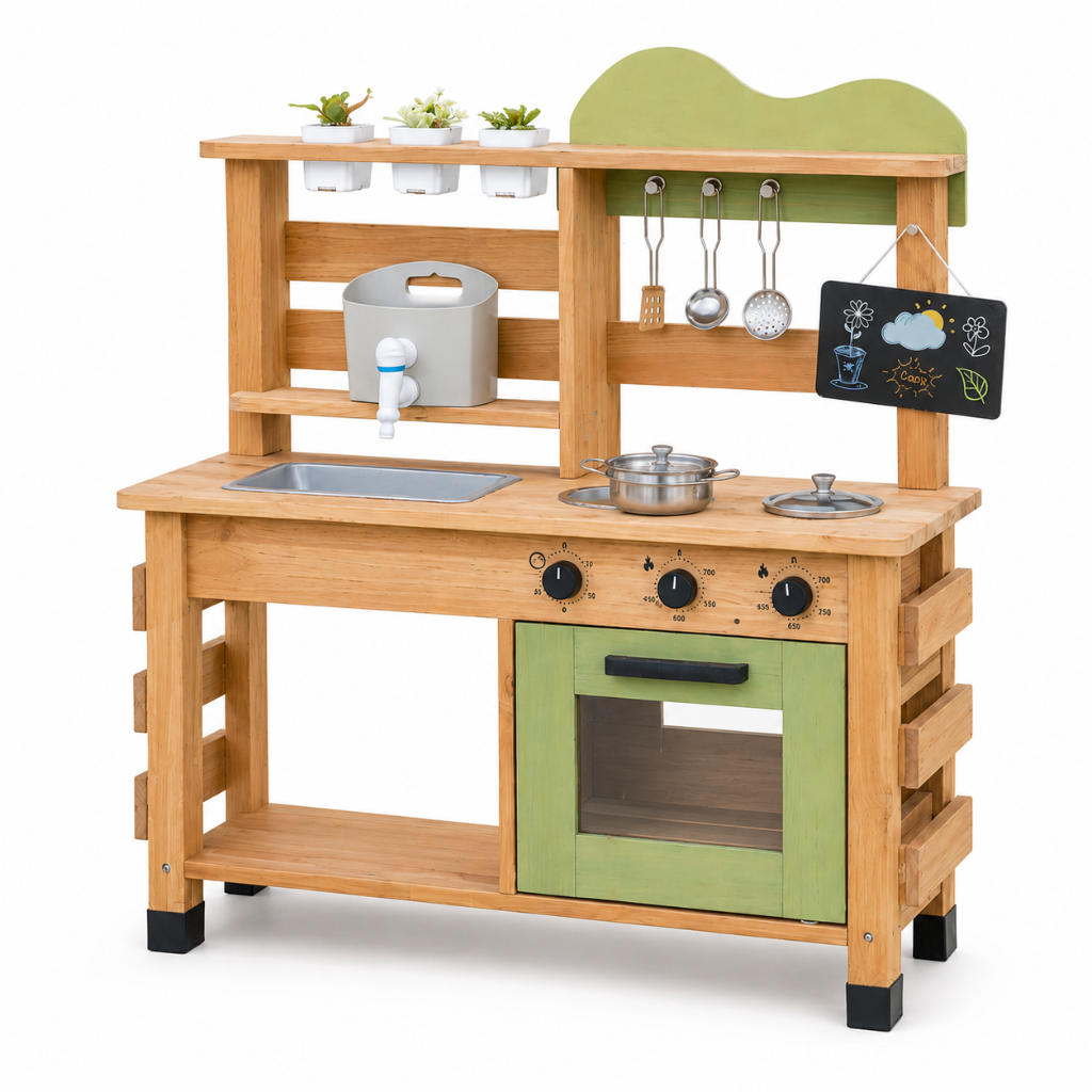 Little Teekie Wooden Mud Kitchen Playset with Removable Sink & Storage