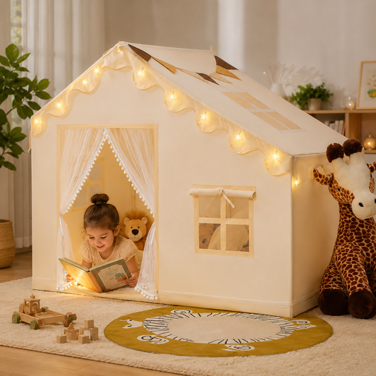 Little Teekie Kids Play Tent with Mat Star Lights and Flags
