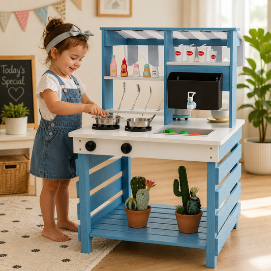 Little Teekie Wooden Mud Kitchen Play Set with Canopy