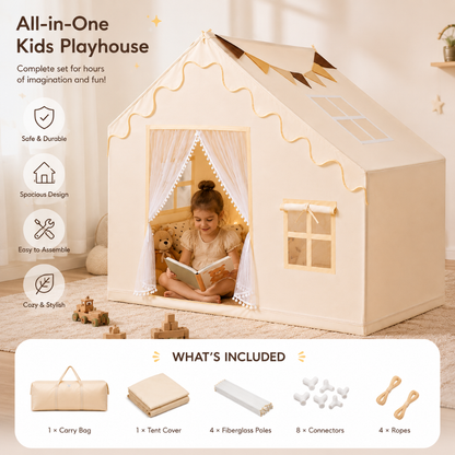 Little Teekie Kids Play Tent with Mat Star Lights and Flags