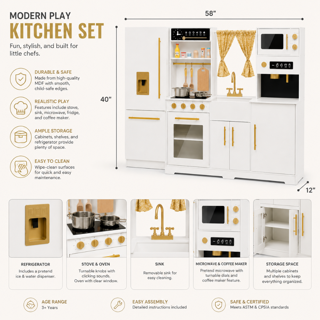Little Teekie Wooden Play Kitchen & Fridge Set