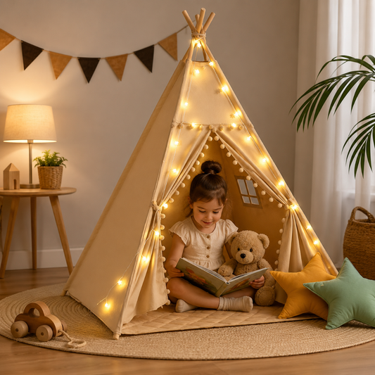 Little Teekie Kids Teepee Tent with Padded Mat and Pom Pom Decor