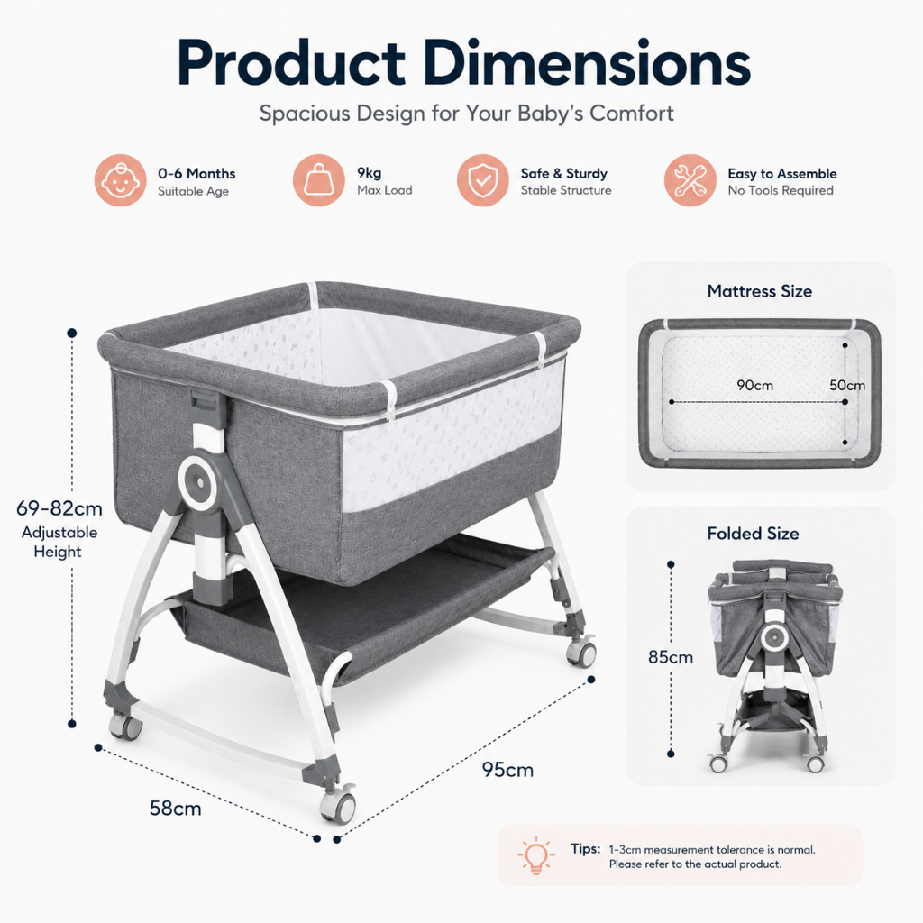 Little Teekie 3-in-1 Adjustable Baby Bedside Bassinet