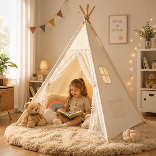 Little Teekie Kids Foldable Teepee Tent with Lights for Girls Indoor