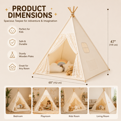 Little Teekie Kids Foldable Teepee Tent with Lights for Girls Indoor