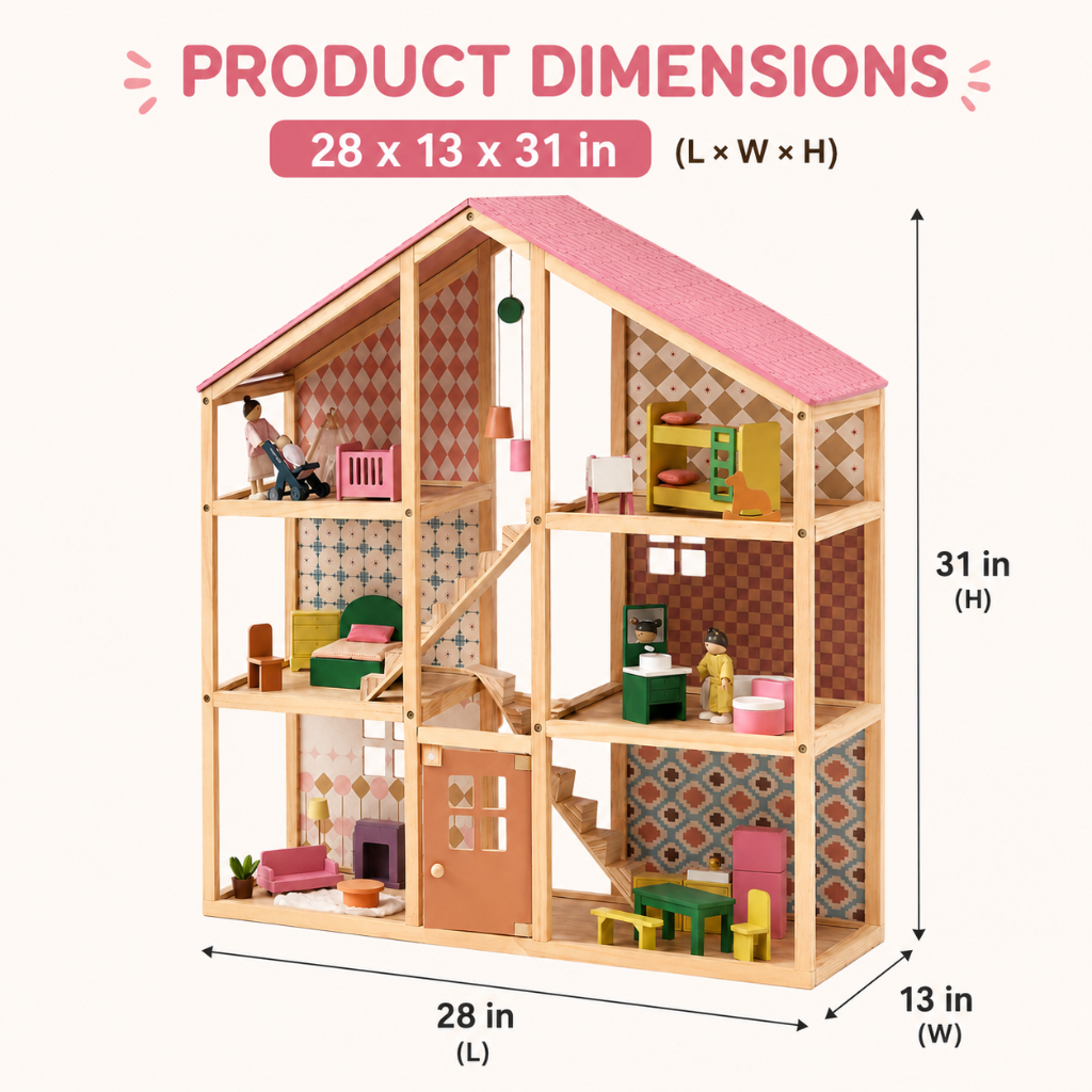 Little Teekie Wooden Dollhouse Playset with Family Figures